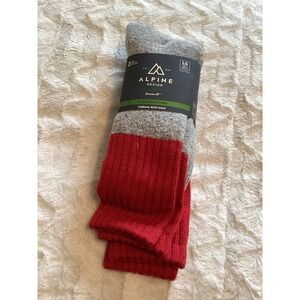Alpine Design Mens 2 Pack Thermal Boot Socks Grey Red Heavyweight Size LG 8-12
